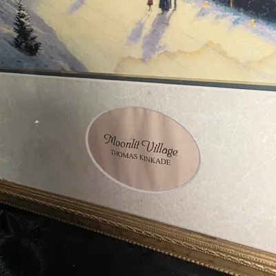 Thomas Kinkade Moonlit Village Framed Print w COA 21x18