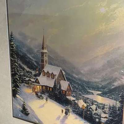 Thomas Kinkade Moonlit Village Framed Print w COA 21x18