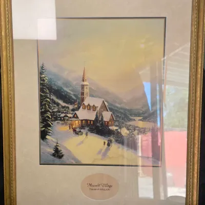 Thomas Kinkade Moonlit Village Framed Print w COA 21x18