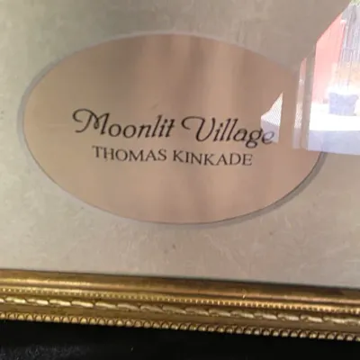 Thomas Kinkade Moonlit Village Framed Print w COA 21x18