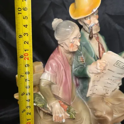 Vintage Napcoware Bisque Porcelain Elderly Couple Bench Figurine – Man Reading Newspaper