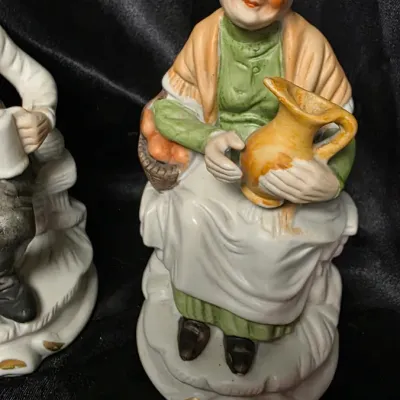 Vintage Hand-Painted Bisque Porcelain Elderly Couple Figurine Set – Peasant Man & Woman