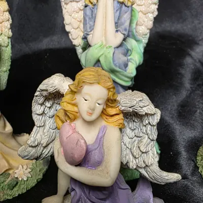 Vintage Angel Figurines Set of 4 Hand Painted Resin Cherub Decor Collection