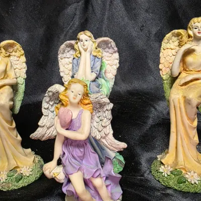 Vintage Angel Figurines Set of 4 Hand Painted Resin Cherub Decor Collection
