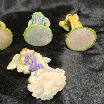 Vintage Angel Figurines Set of 4 Hand Painted Resin Cherub Decor Collection