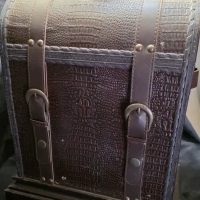 LOCAL ONLY - Vintage Steamer Trunk Table Lamp Faux Leather Travel Chest Base Rectangular Shade