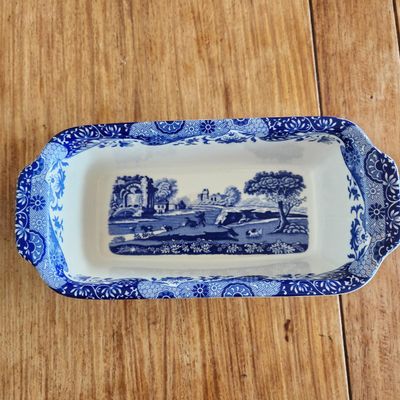 SPODE BLUE AND WHITE HANDLED RECTANGULAR SERVING DISH