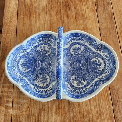 SPODE BLUE AND WHITE DIVIDED SERVING BASKET