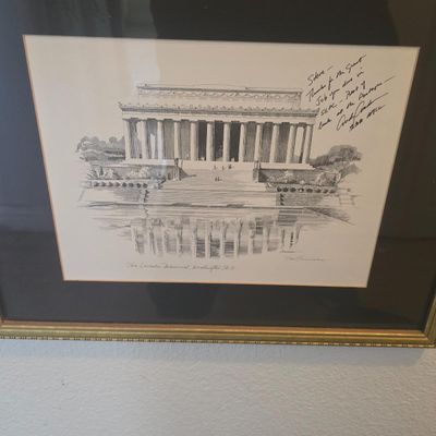 SIGNED AND INSCRIBED LINCOLN MEMORIAL ART PRINT