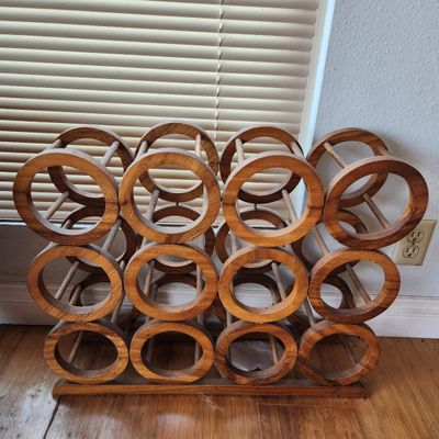 LARGE WOODEN CIRCULAR WINE BOTTLE RACK
