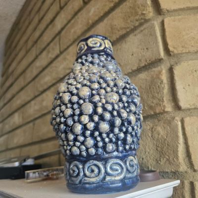 BLUE CERAMIC GRAPE CLUSTER DECORATIVE BOTTLE