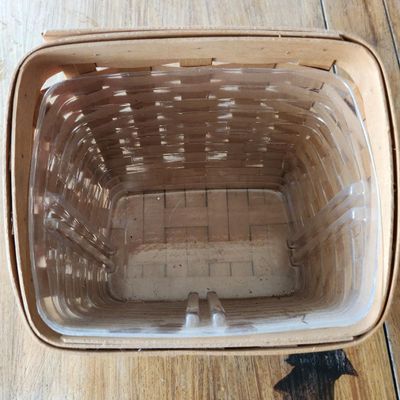 SQUARE WOVEN WOOD BASKET WITH PLASTIC LINER