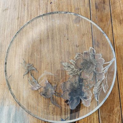 ROUND ETCHED GLASS FLORAL LAZY SUSAN