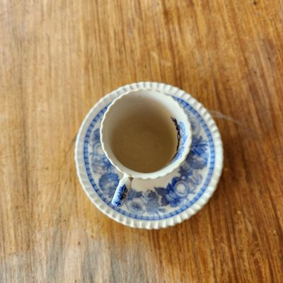 SPODE BLUE AND WHITE DEMITASSE CUP AND SAUCER
