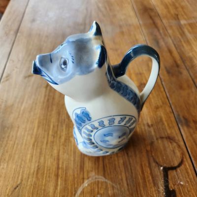 BLUE AND WHITE FISH-SHAPED CERAMIC PITCHER