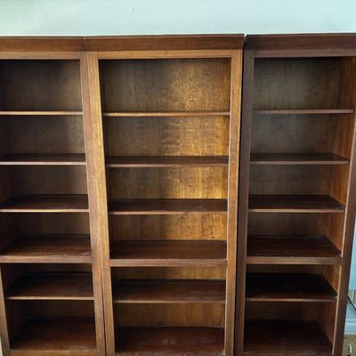 THREE-PIECE TALL WOOD BOOKCASE SET