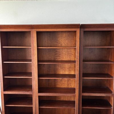 THREE-PIECE TALL WOOD BOOKCASE SET
