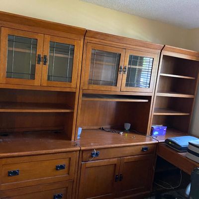LARGE MISSION-STYLE MODULAR WOOD OFFICE WALL UNIT