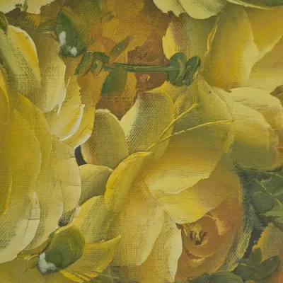 Sale Photo Thumbnail #239: Oil on Canvas still life flowers in planter Signed: REMERI original signed 
size: 56 x 28h Rolled and tubed to ship