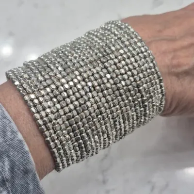 Sale Photo Thumbnail #145: square shaped metallic beads band together to for cuff dressed up or down
2" wide / 3" long