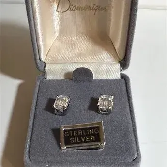Sale Photo Thumbnail #450: Beautiful Moissanite Emerald Cut Sterling Silver 925 Stud Earrings
comes in original felt box