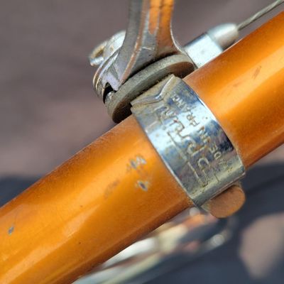 Sale Photo Thumbnail #68: Orange/coppertone Schwinn Collegiate men's multi-speed with full chrome fenders, rear carrier, chainguard, rear reflector, Schwinn grips and brown/cream Schwinn Approved saddle. Largely complete with a great period look. Shows typical age including paint 