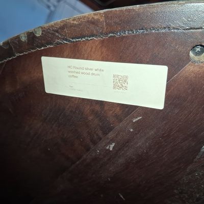 Sale Photo Thumbnail #249: HC Round Silver-White Washed Wood Drum Coffee Table