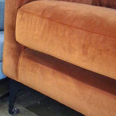 Sale Photo Thumbnail #281: SofaCompany Burnt Orange Velvet MCM Sofa 3'x7'2"