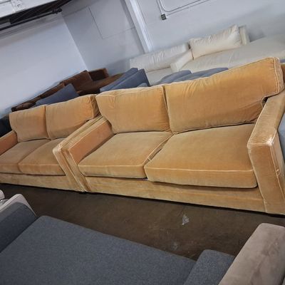 Sale Photo Thumbnail #307: Modern Mustard Yellow Velvet Three-Seater Sofa