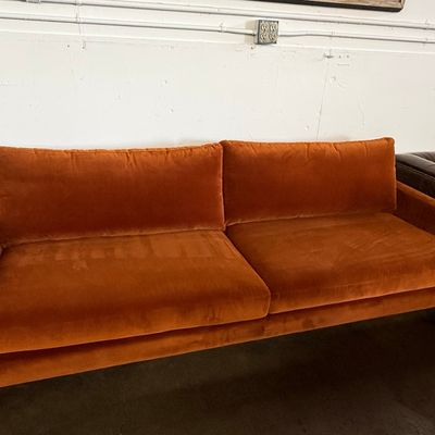 Sale Photo Thumbnail #346: Milo Baughman Style Orange Velvet Sofa