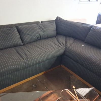 Sale Photo Thumbnail #358: Contemporary Charcoal Pinstripe L-Shape Sectional Sofa 7'9"x6'8"