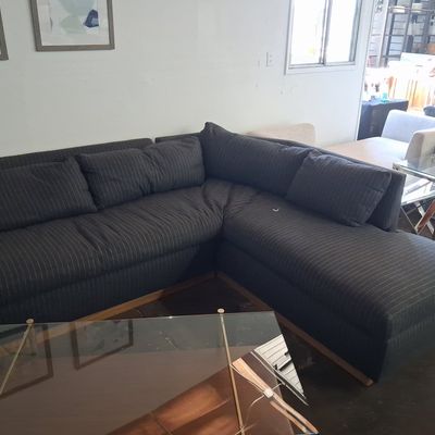 Sale Photo Thumbnail #359: Contemporary Charcoal Pinstripe L-Shape Sectional Sofa 7'9"x6'8"