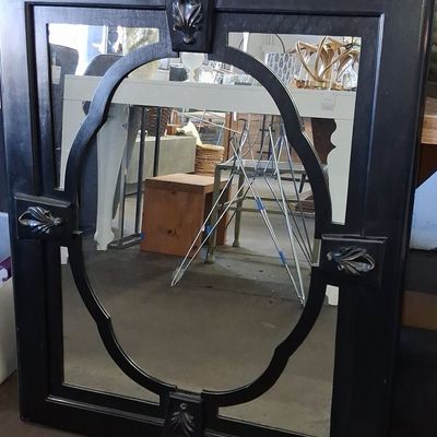 Sale Photo Thumbnail #386: Regency Style Black Painted Wall Mirror with Acanthus Appliques
