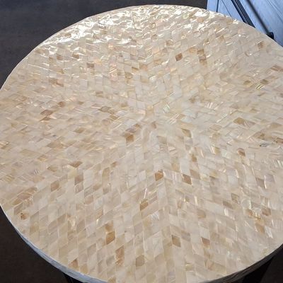 Sale Photo Thumbnail #401: Mother of Pearl Mosaic Accent Table with X-Frame Base 25" high