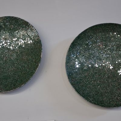 Sale Photo Thumbnail #413: Pair of Decorative Green Mosaic Wall Chargers
