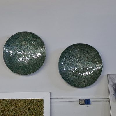 Sale Photo Thumbnail #415: Pair of Decorative Green Mosaic Wall Chargers