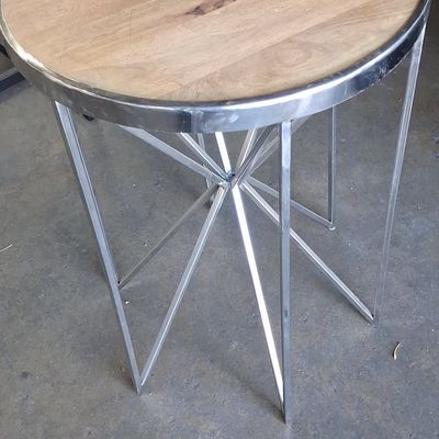 Sale Photo Thumbnail #427: Modern Industrial Geometric Accent Table with Natural Wood Top