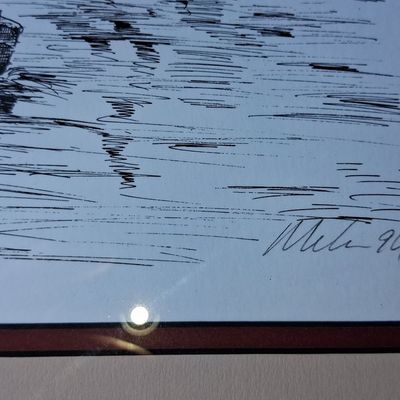 Sale Photo Thumbnail #454: Parisian Seine Scene Ink Drawing