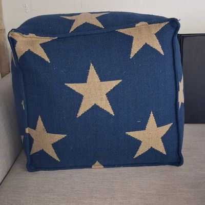 Sale Photo Thumbnail #468: Navy Blue Burlap Ottoman with Tan Stars