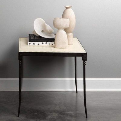leather stitch side table 
