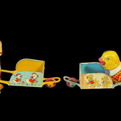 Antique Chein & Co. USA Tin-Lithograph Easter Wheelbarrow Toys