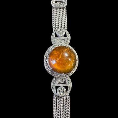 Marked Sterling Silver Amber Bracelet
