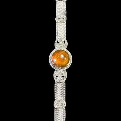Marked Sterling Silver Amber Bracelet