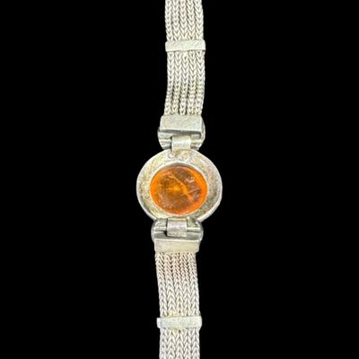 Marked Sterling Silver Amber Bracelet