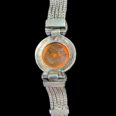 Marked Sterling Silver Amber Bracelet