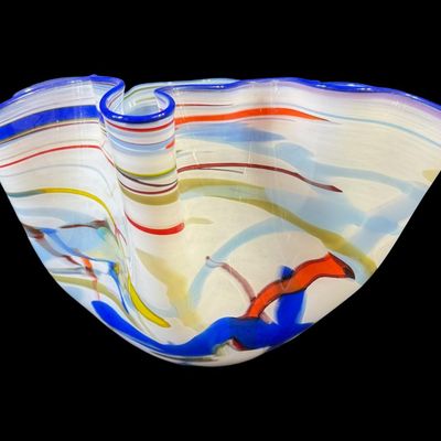 Vintage Large Handblown Mark Wagar Art Glass Handkerchief Bowl