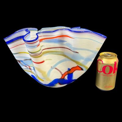 Vintage Large Handblown Mark Wagar Art Glass Handkerchief Bowl