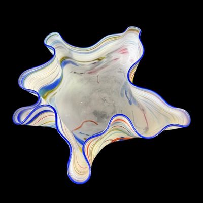 Vintage Large Handblown Mark Wagar Art Glass Handkerchief Bowl