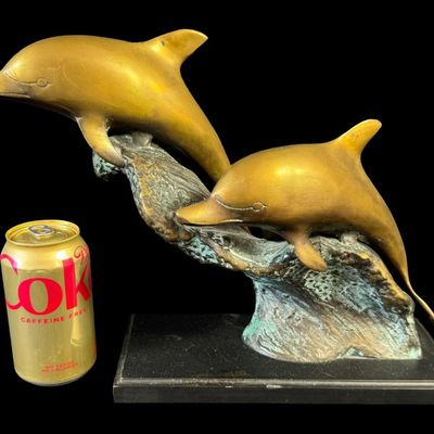 Patinated Brass Dolphins Sculpture