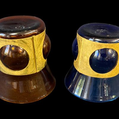 Felipe Derflingher Caged Glass and Brass Rocks Glasses